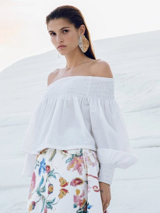 Mes Demoiselles Tops - Mes Demoiselles Pyrite White Blouse Poplin Off-the-Shoulder S Coquette